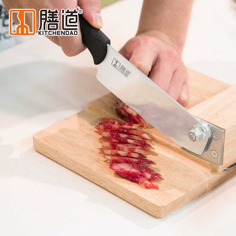 Shandao Wood Base Guillotine, Stainless Steel Rice Cake Knife, Small Slicer for Bacon, Nougat, Aji Gao