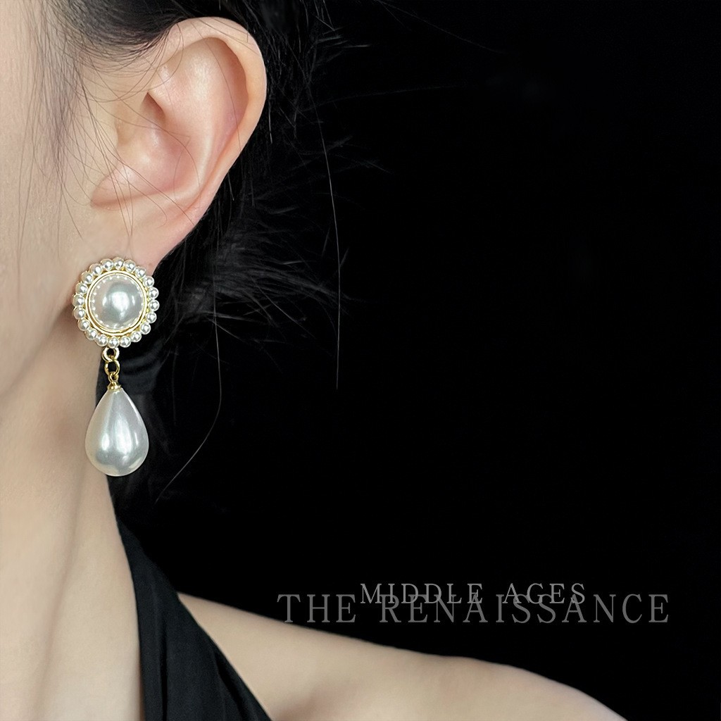 Vintage Light Retro Pearl Flower Collection Earrings Enamel Drop Oil Court Style Ear Studs Ear Accessories