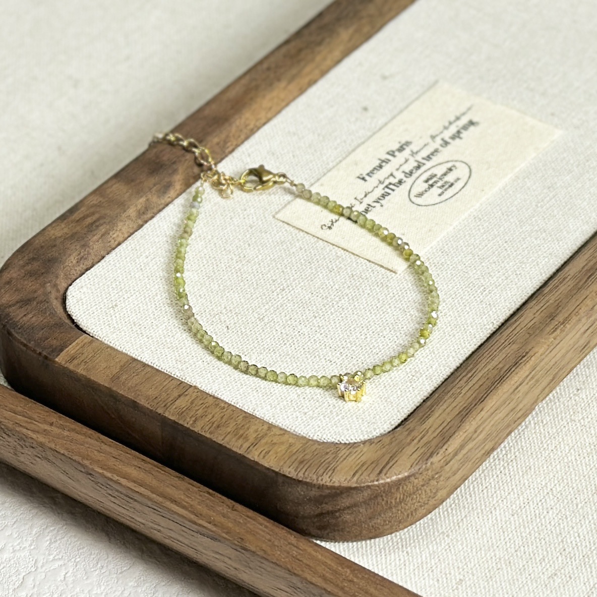 Natural Pearl Green Zircon Crystal Bracelet Women Rose Stone Fresh Sweet Beaded Bracelet Simple