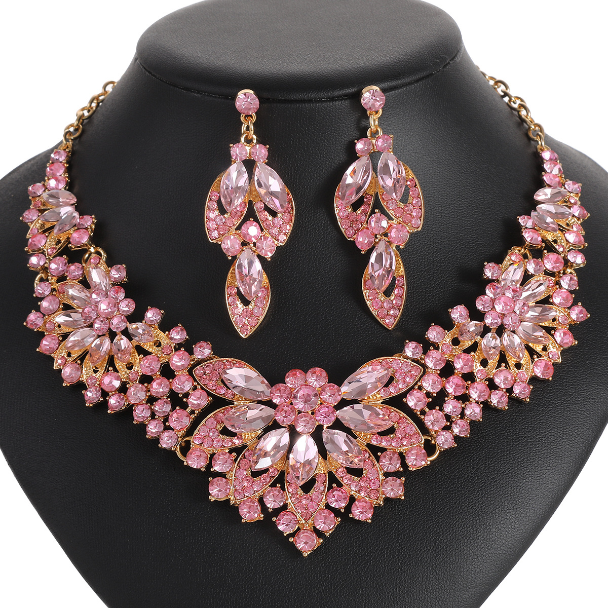 Necklace Set Women 2-Piece Leaf Flower Exaggerated Luxurious Jewelry New Bride Wedding Accessories