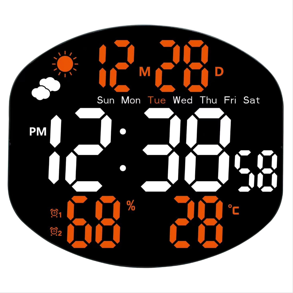 10-inch Round Large Screen Digital Electronic Clock Remote Control LED Alarm Clock Display Weather Temperature Humidity Calendar Wall Clock