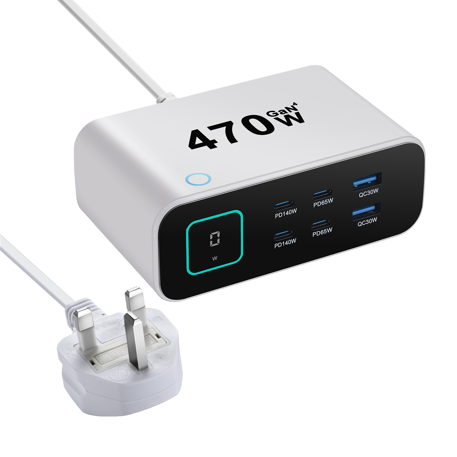 New TFT Display Desktop Charger Multi-Function Charger GaN PD3.1 Fast Charger 140W Multi-Port Fast Charger 470W