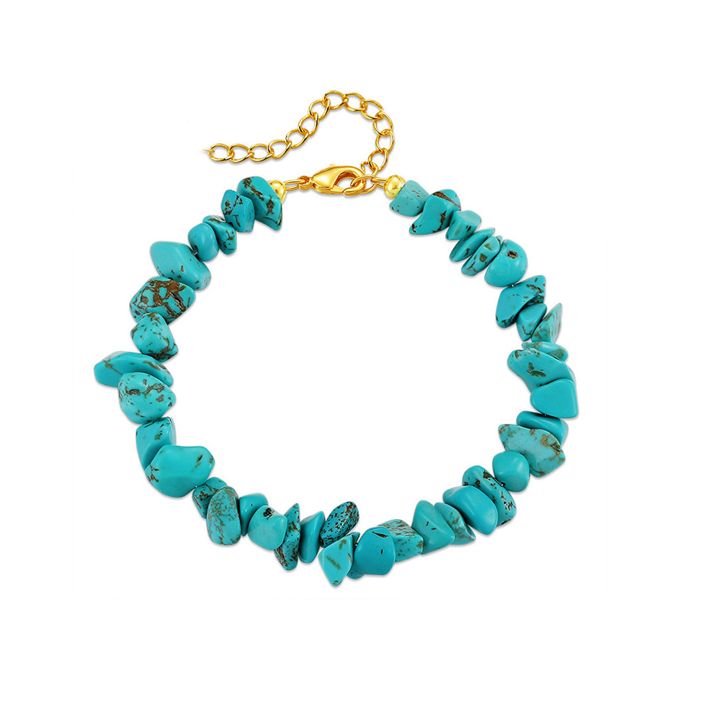 Green Irregular Turquoise Natural Stone Bracelet with 18K Gold-Plated Stainless Steel Chain