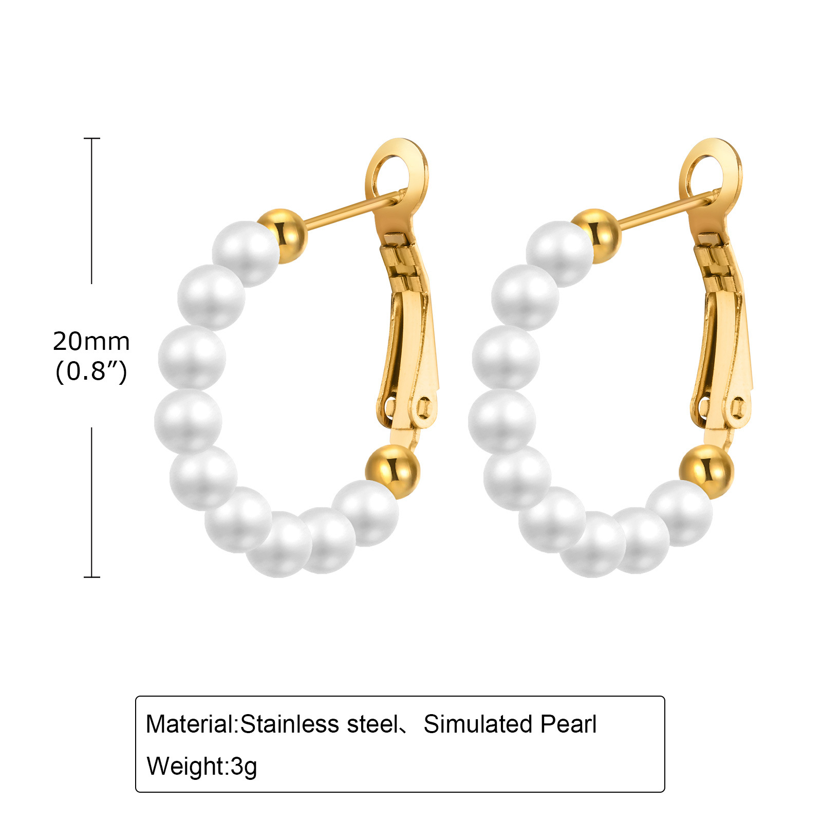 Stainless Steel Accessories Imitation Pearl C-Shape Earring Titanium Steel Earring Accessories Style Women's Gold Ear Stud