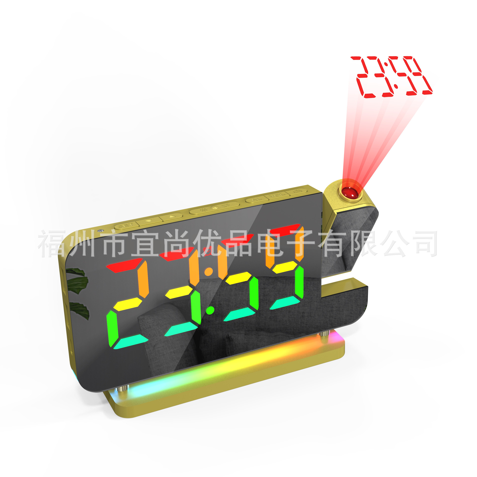 New RGB Colorful LED Electronic Clock Seven Color Night Light Alarm Clock Home Decoration Projection Clock