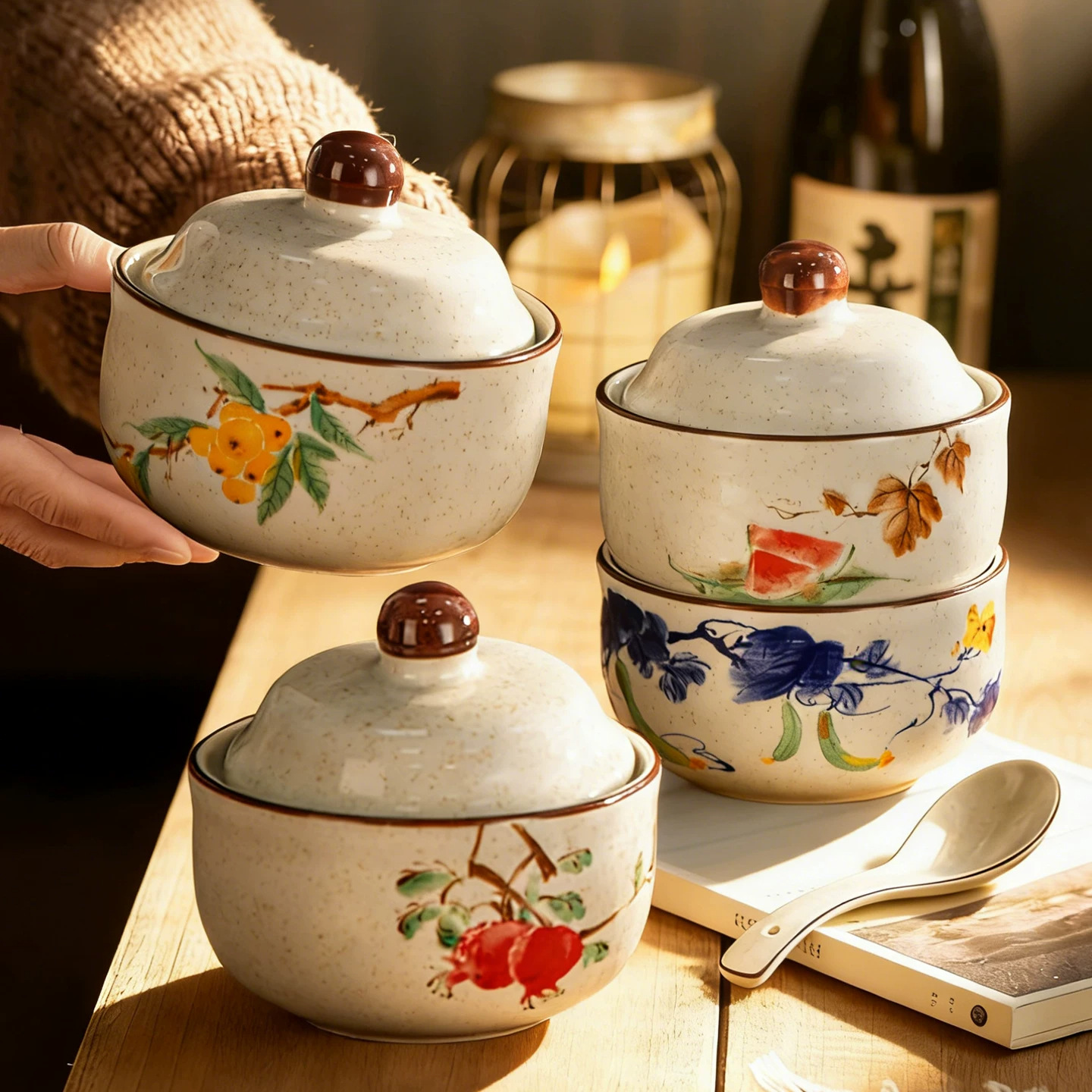 Japanese ceramic stew pot earthenware pot water-separated stew pot household medicine pot soup pot stew soup bowl with lid bowl bird's nest egg steaming bowl stew pot
