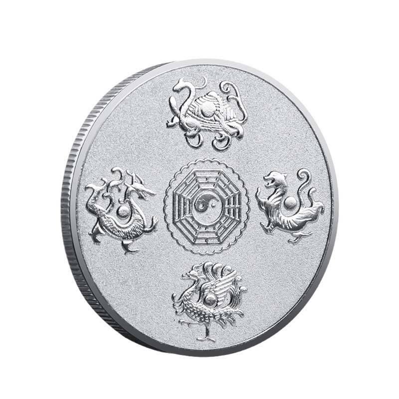 Colorful Four Divine Beasts Commemorative Medal Dragon and Tiger Fight 3D Relief Chinese Style Metal Commemorative Coin