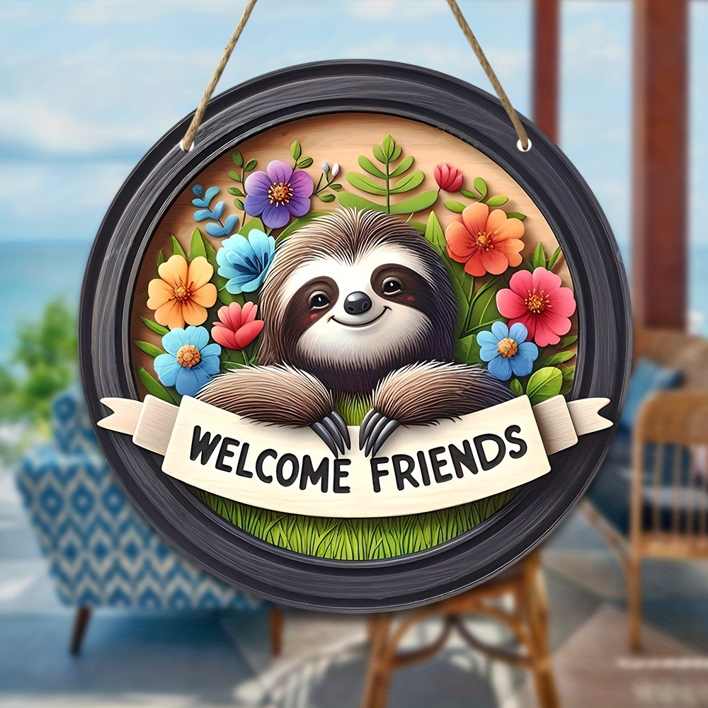 Vintage Round Sign Wooden Hanging Board Wall Decoration Animal Series Welcome Door Hanging Wall Hanging
