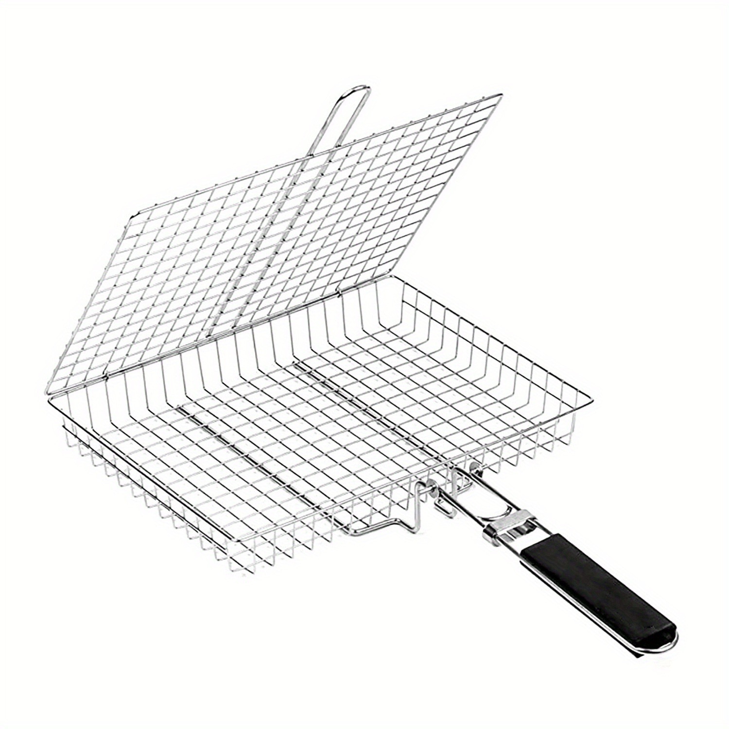 BBQ Stainless Steel Folding Handle Grill Tongs Outdoor Multi-functional BBQ Net Grilled Fish Vegetable Barbecue Tool