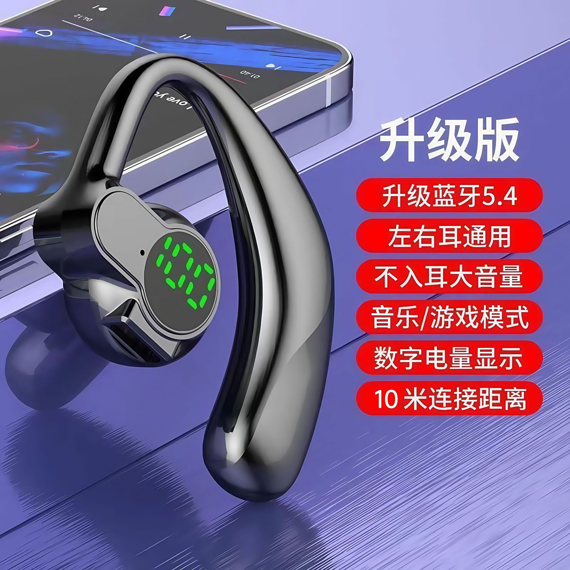 Bluetooth earphones, open-ear style, compatible with all phones, noise reduction, sports, waterproof, gaming, low latency 5.4, ultra-long battery life