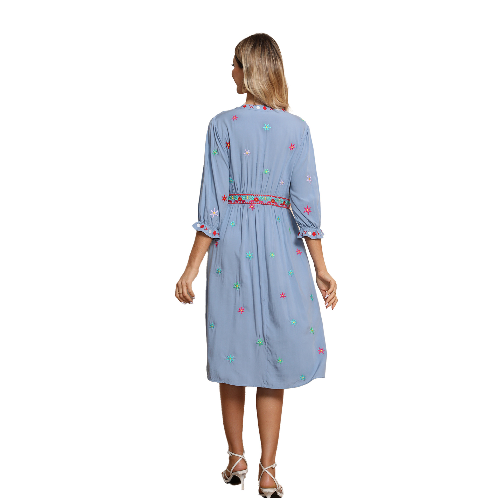 Embroidered dress women's summer slim dress women