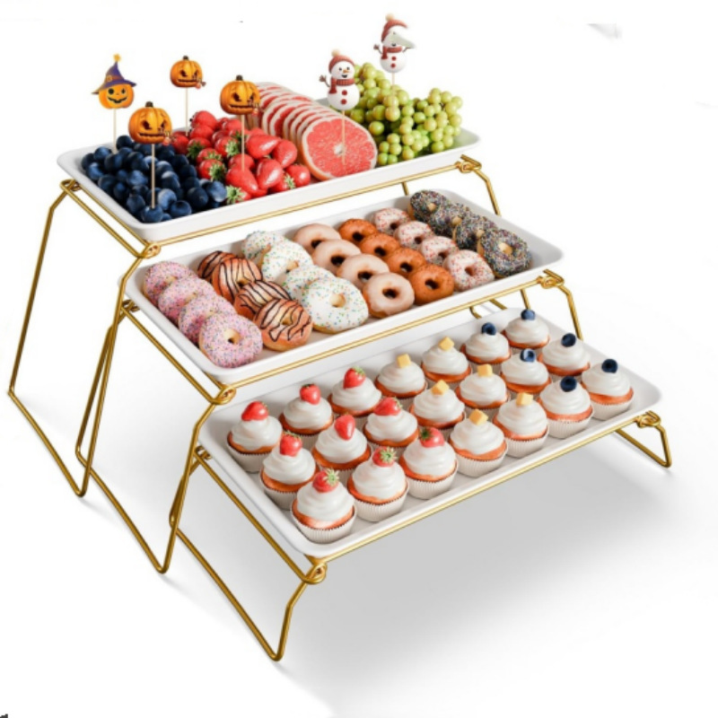 Three-tier fruit plate tray, hotel dessert stand, self-service display stand, dessert plate, multi-layer