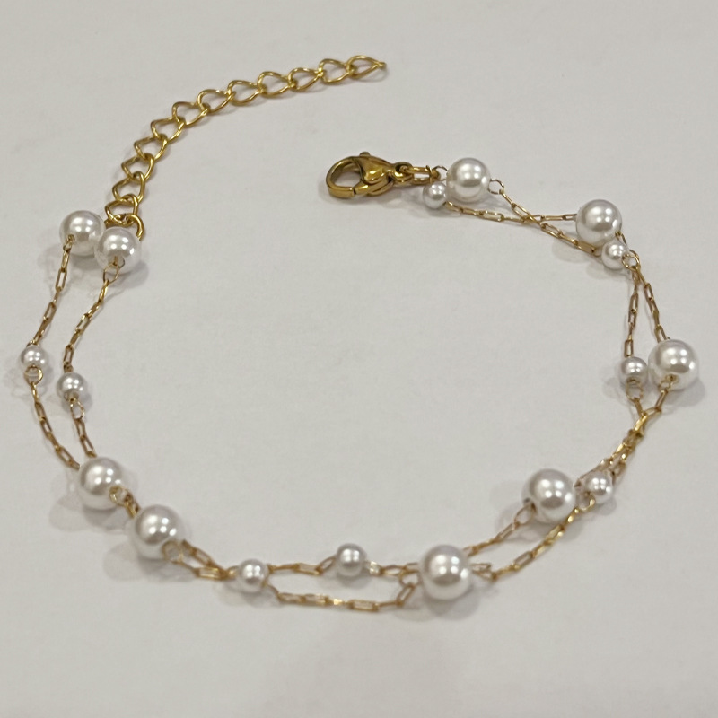 Rongshang Accessory Titanium Steel Double-Layer Starry Sky Pearl Bracelet Hand Ornament Bracelet