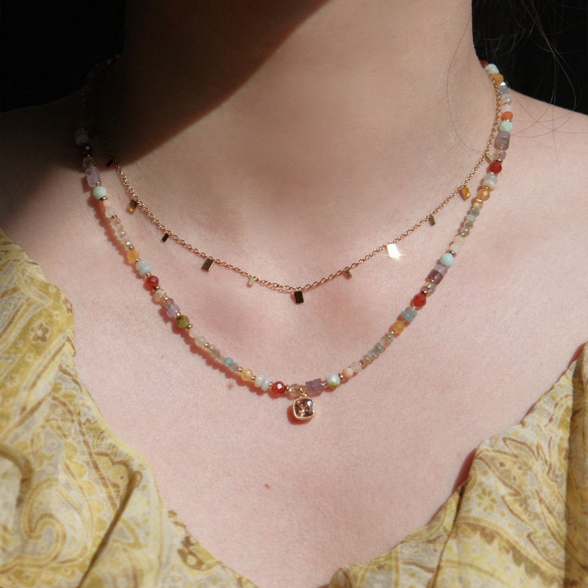 「Rainbow Dance」Rainbow bead necklace, collarbone chain, new summer dopamine neck chain