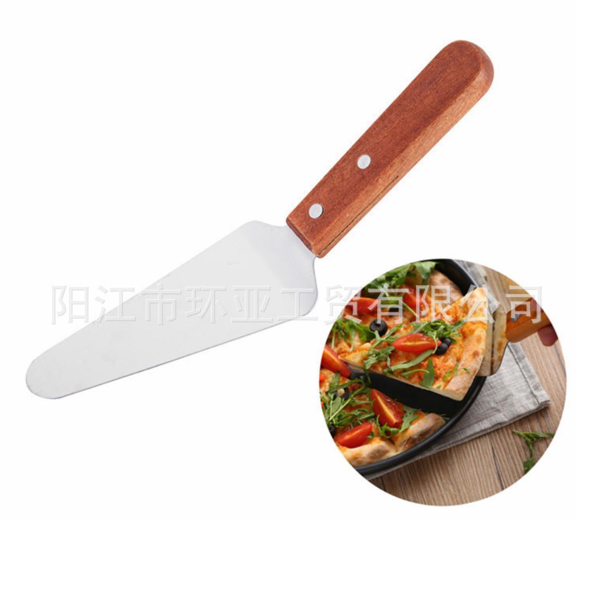 Wooden Handle Spatula 3-Piece Set Pizza Household Spatula Cake Stainless Steel Knife Tool Transfer Triangle Spatula Pastry Wheel