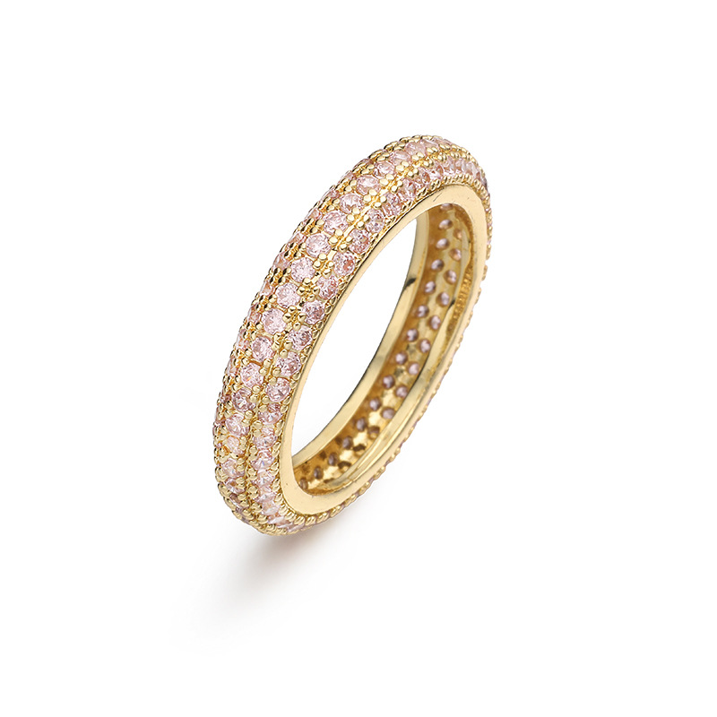 Copper Micro-Set Colorful Diamond Size 6-8 Round Ring Unique Row Diamond Circle Ladies Layered Ring