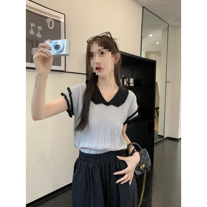 Ruffle Edge Short Sleeve Knit Top Women Summer New Niche Thin Short Top