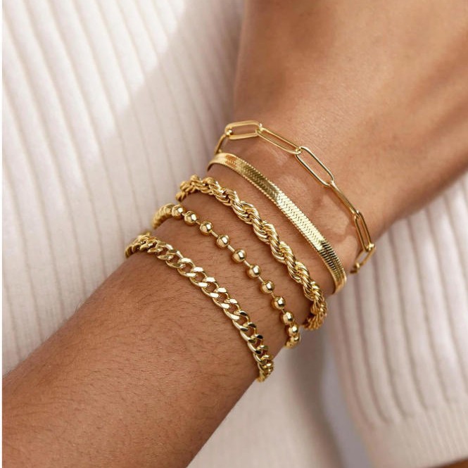 Bohemian Minimalist Hand Jewelry Metal Chain Women's Set 5 Multi-Layer Chain Simple Bracelet