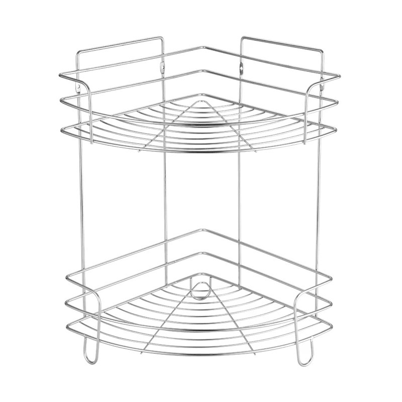 Stainless steel double-layer three-layer storage rack, kitchen bathroom countertop corner rack, seasoning storage rack, triangular wall-mounted rack