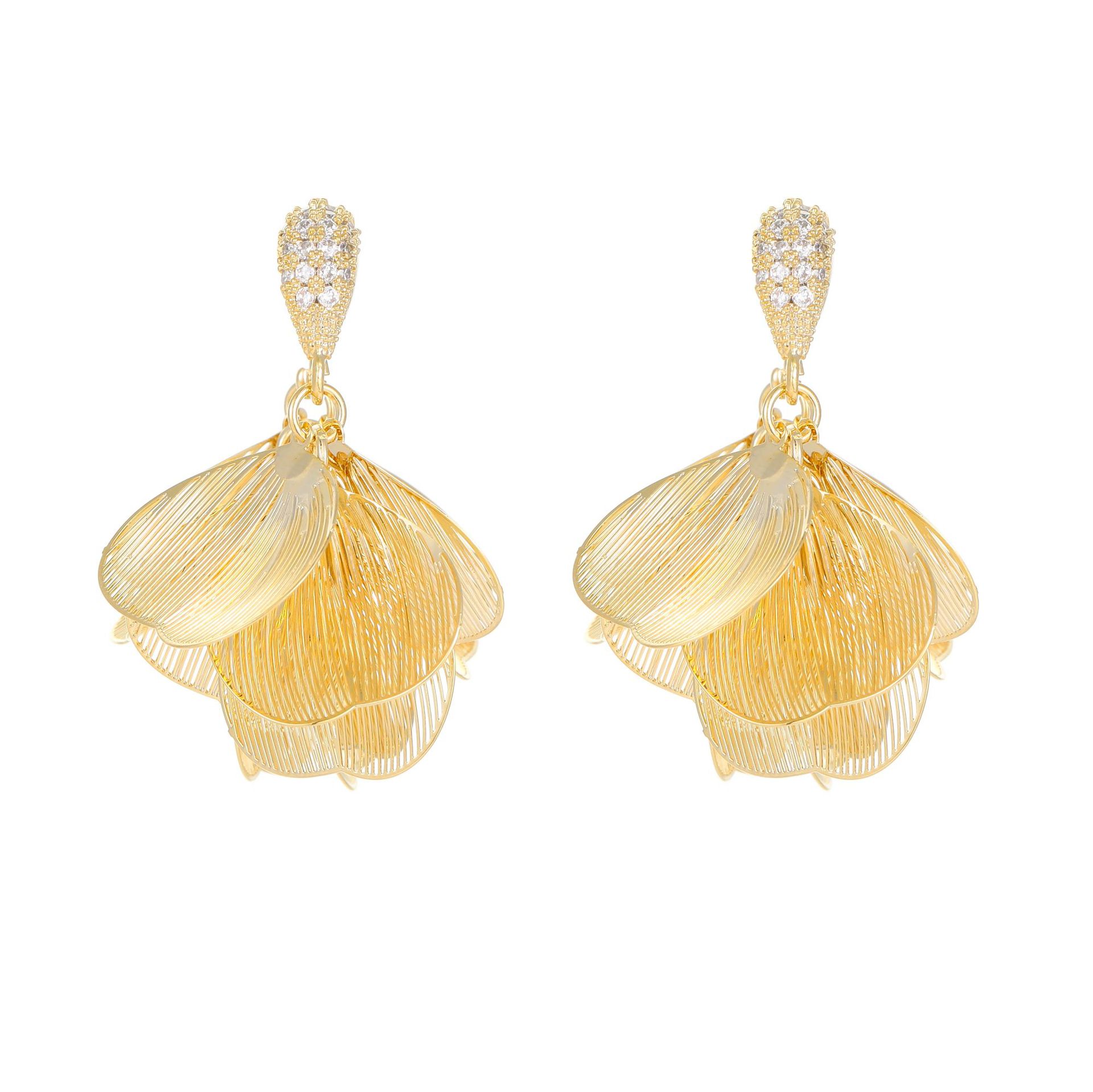s925 Silver Needle Super Fairy Wire-Drawn Large Petal Zircon Earrings Back-Hanging Earrings