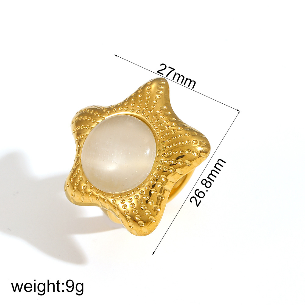 Exaggerated stainless steel ring women cat eye stone niche 18k gold finger ring rings