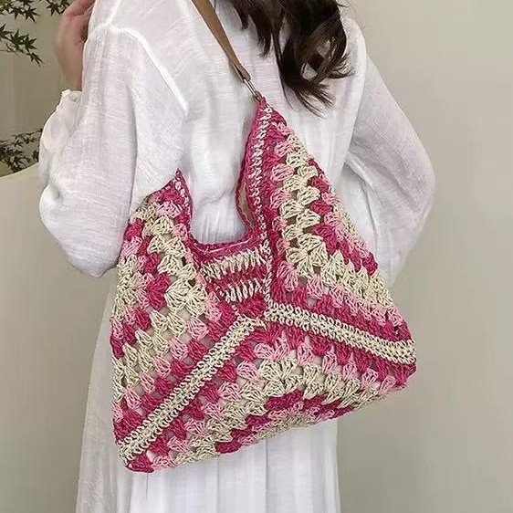Fresh and sweet woven straw bag women's shoulder bag paper rope bag