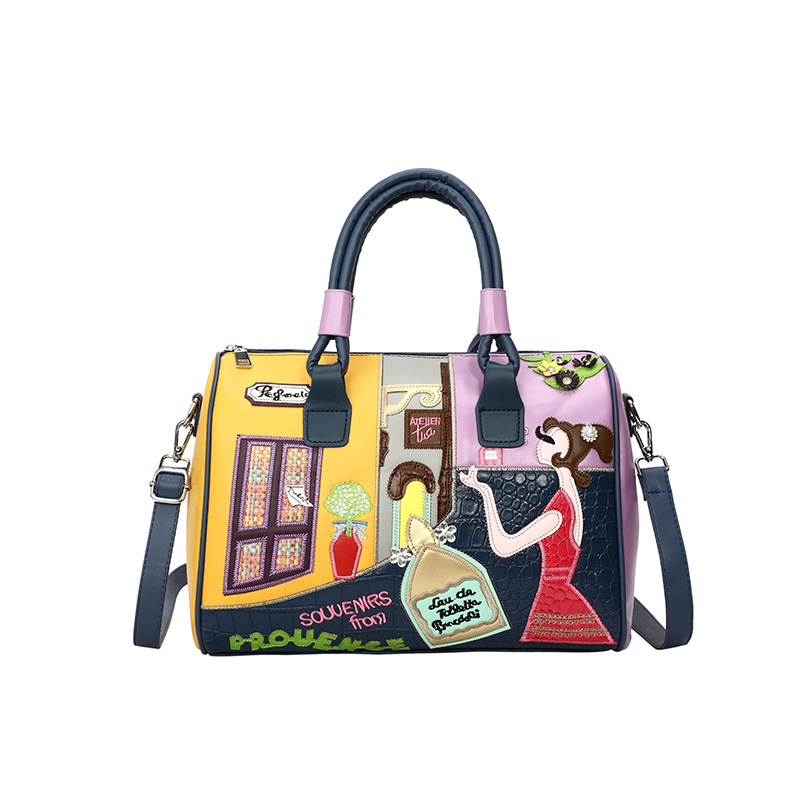 Large Capacity Handheld Boston Bag 2025 New Niche Embroidery Patch Commuter Shoulder Crossbody Bag