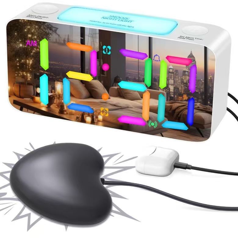 Heart-shaped RGB vibration alarm clock 15 color large sound large character large screen blind supplies