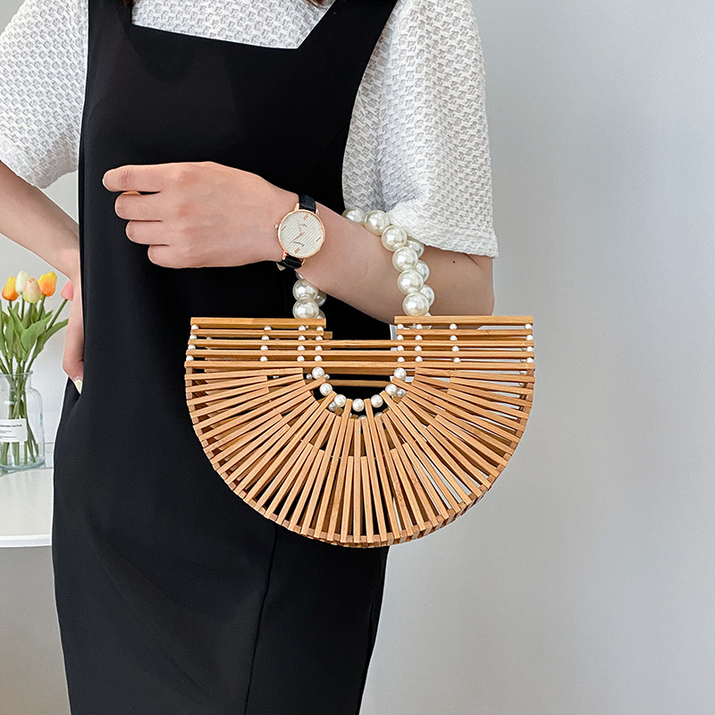 Woven Summer Bag 2022 Forest Girl Hollow Large Capacity Wood Bead Xiao Xiang Style Handbag