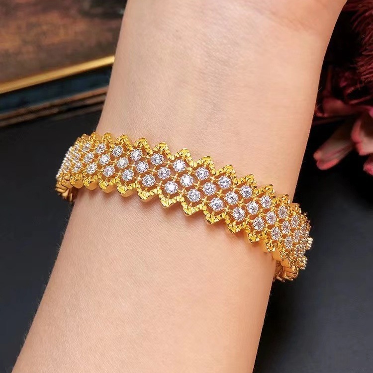 New Italian Wire Full Diamond Mesh Bracelet Lace Edge Hollow Starburst Jewelry