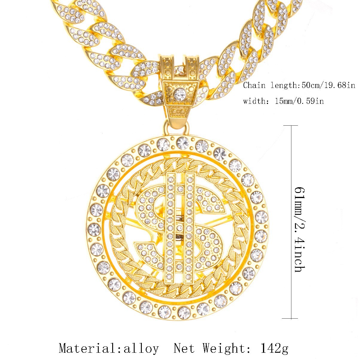 金色旋转美金吊坠项链