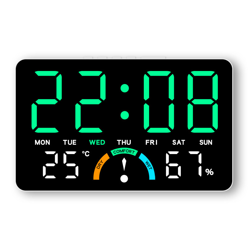Home Temperature and Humidity LED Electronic Clock Simple Large Screen Hanging and Standing Two-Use Clock Multifunctional Bedside Alarm Clock GH9007