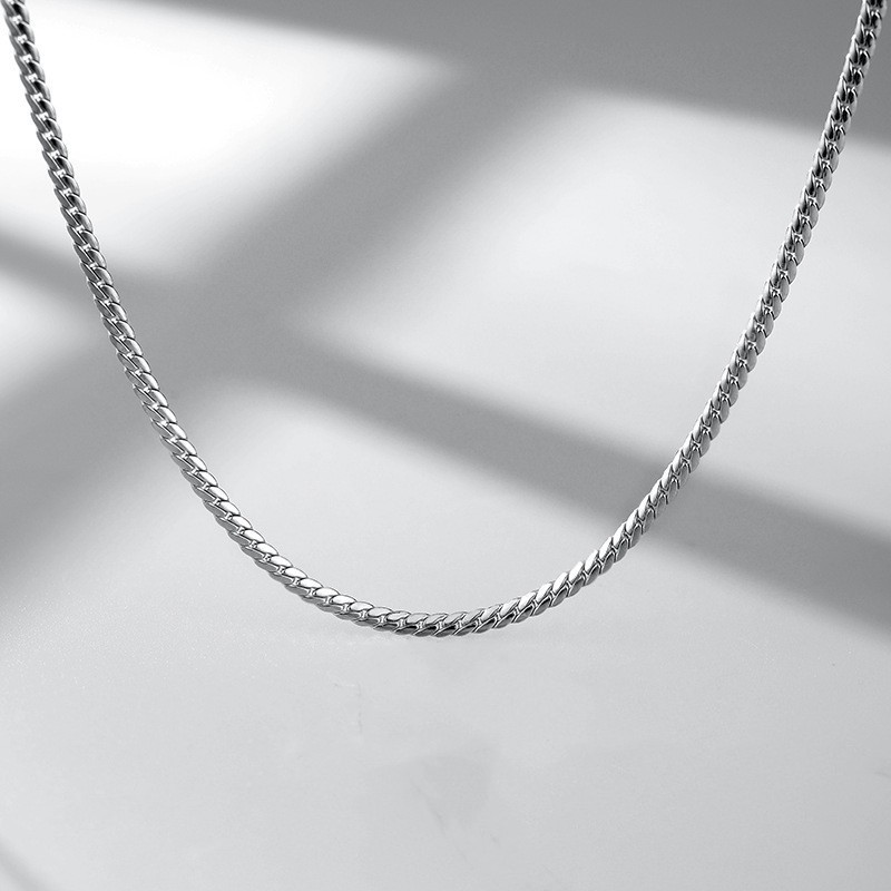 925 silver plated fine cuban chain necklace for men, simple plain chain clavicle chain for men