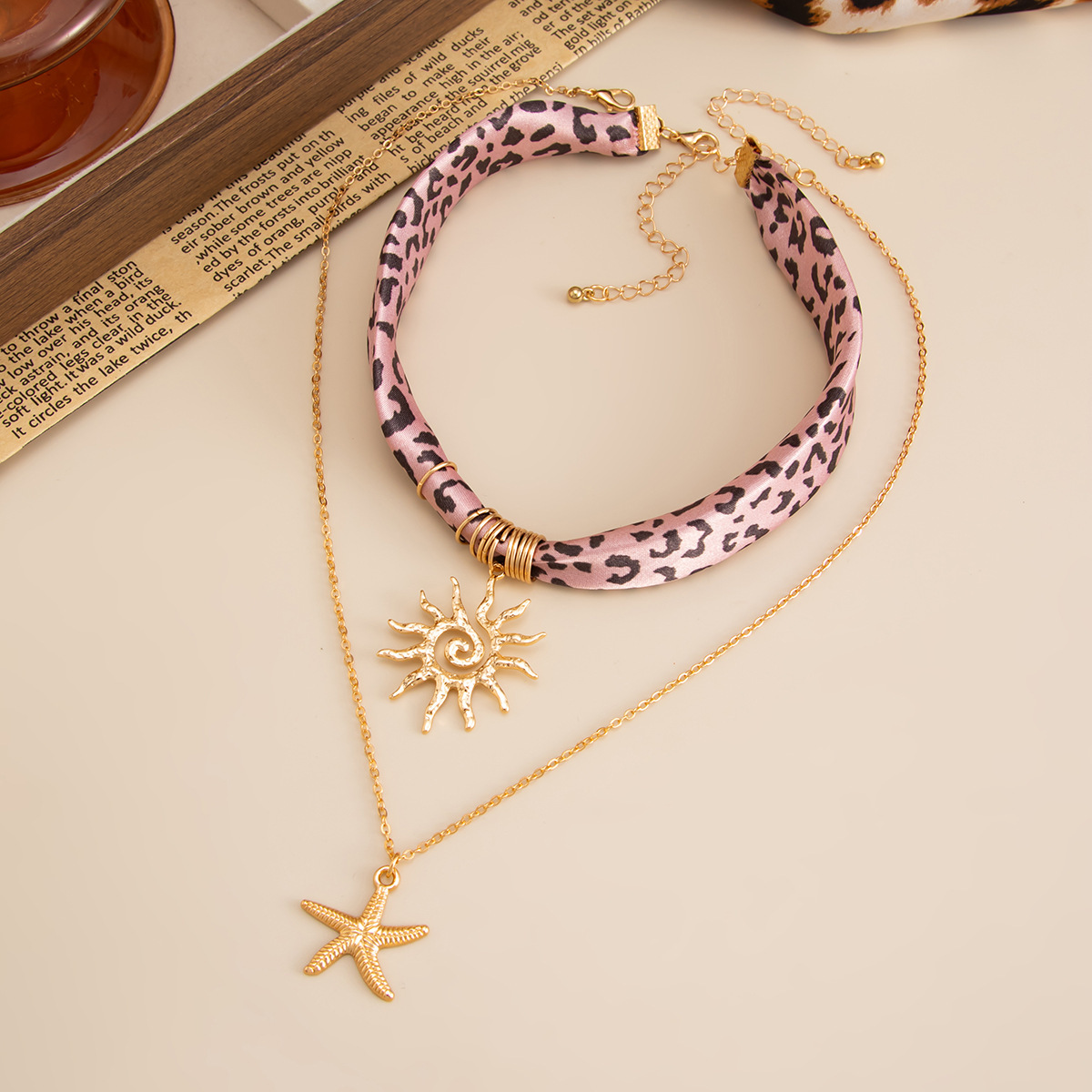 Accessories Sweet Cool Style Simple Heart Sun Pendant Necklace Leopard Velvet Choker Necklace