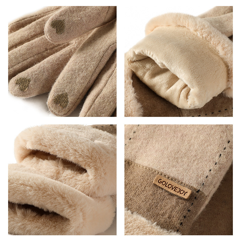 Winter new cashmere gloves women outdoor small fragrance style fleece thickened warm gloves cold-resistant touch screen DY50