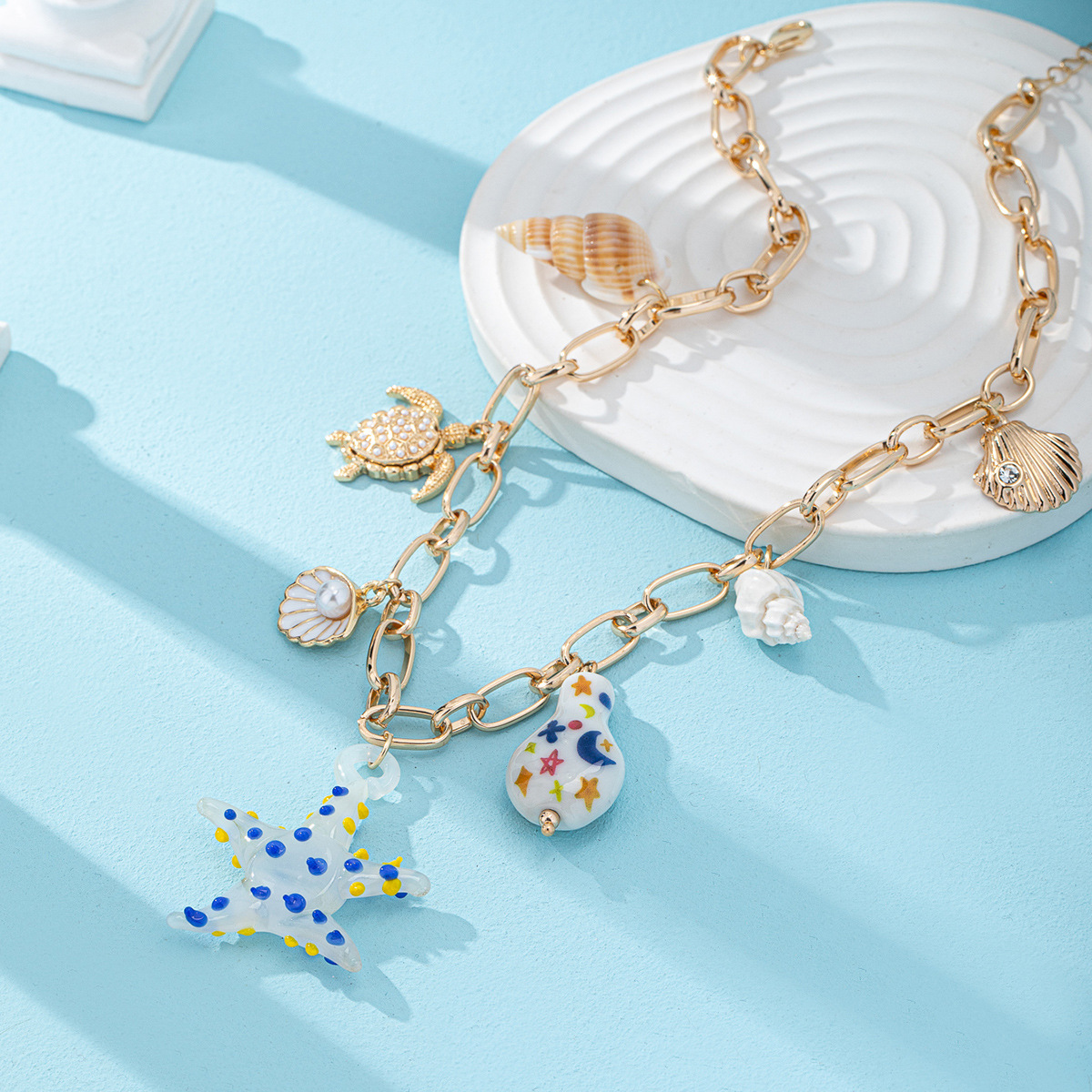 Qingdao Daiwei Accessories Clock Cherry Heart Pendant Necklace Summer Seaside Beach Cute Sweet Style Necklace
