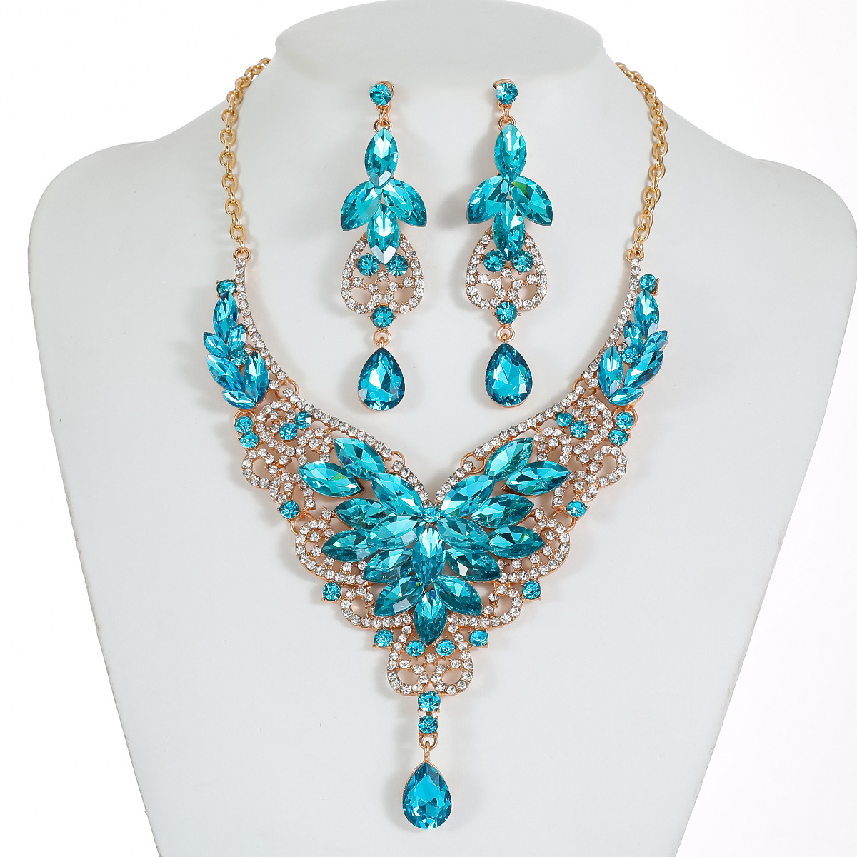 Crystal Gemstone Jewelry Necklace Set Women Accessories Crystal Gemstone