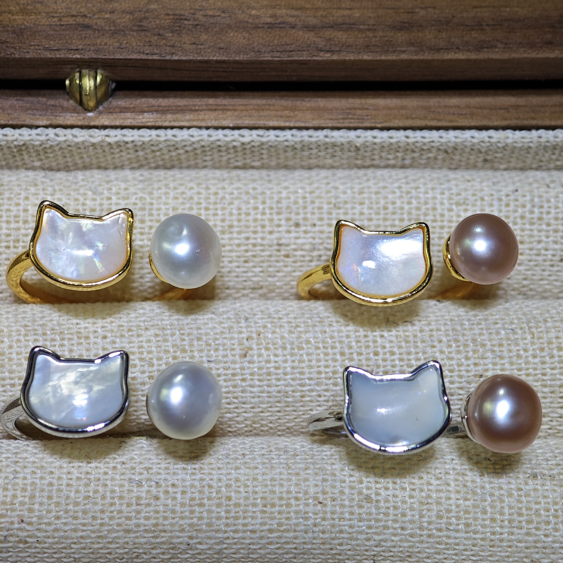 金色拖+白珍珠 · 4001白贝母猫