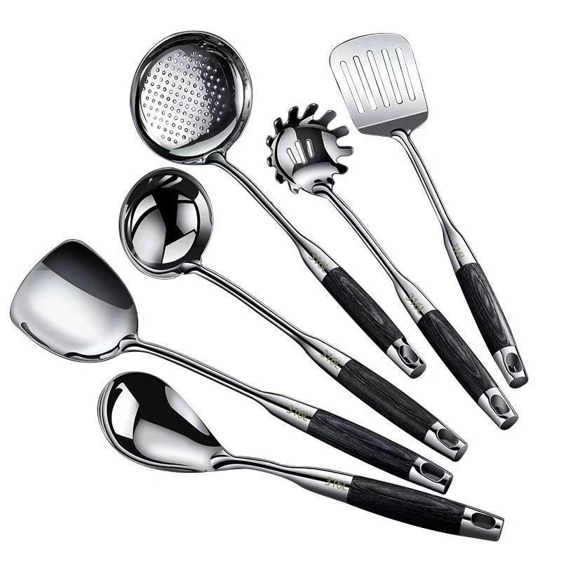 German stainless steel spatula and spoon set, kitchen cooking spatula, soup spoon, colander spoon, anti-scald kitchen tools