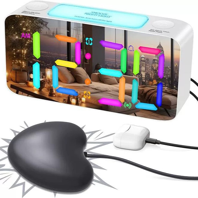 Heart-shaped RGB vibration alarm clock 15 color large sound large character large screen blind supplies