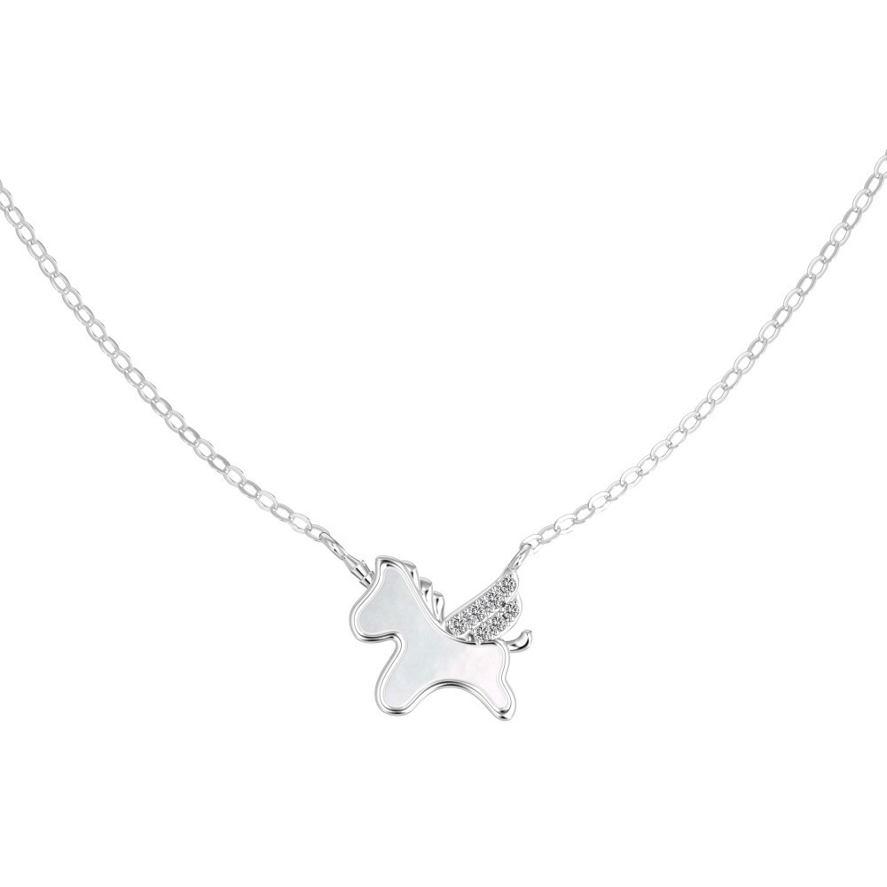 S925 sterling silver necklace for women, small horse shape delicate white mother-of-pearl small pendant sweater chain women's neck accessories
