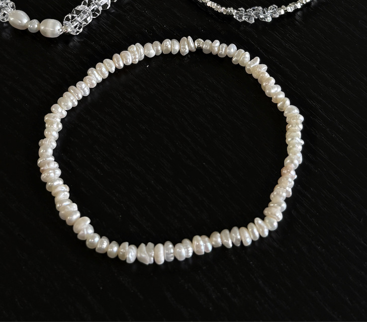 Cool feeling summer natural freshwater pearl flash spirit cut white crystal all solid silver crushed silver bracelet for women