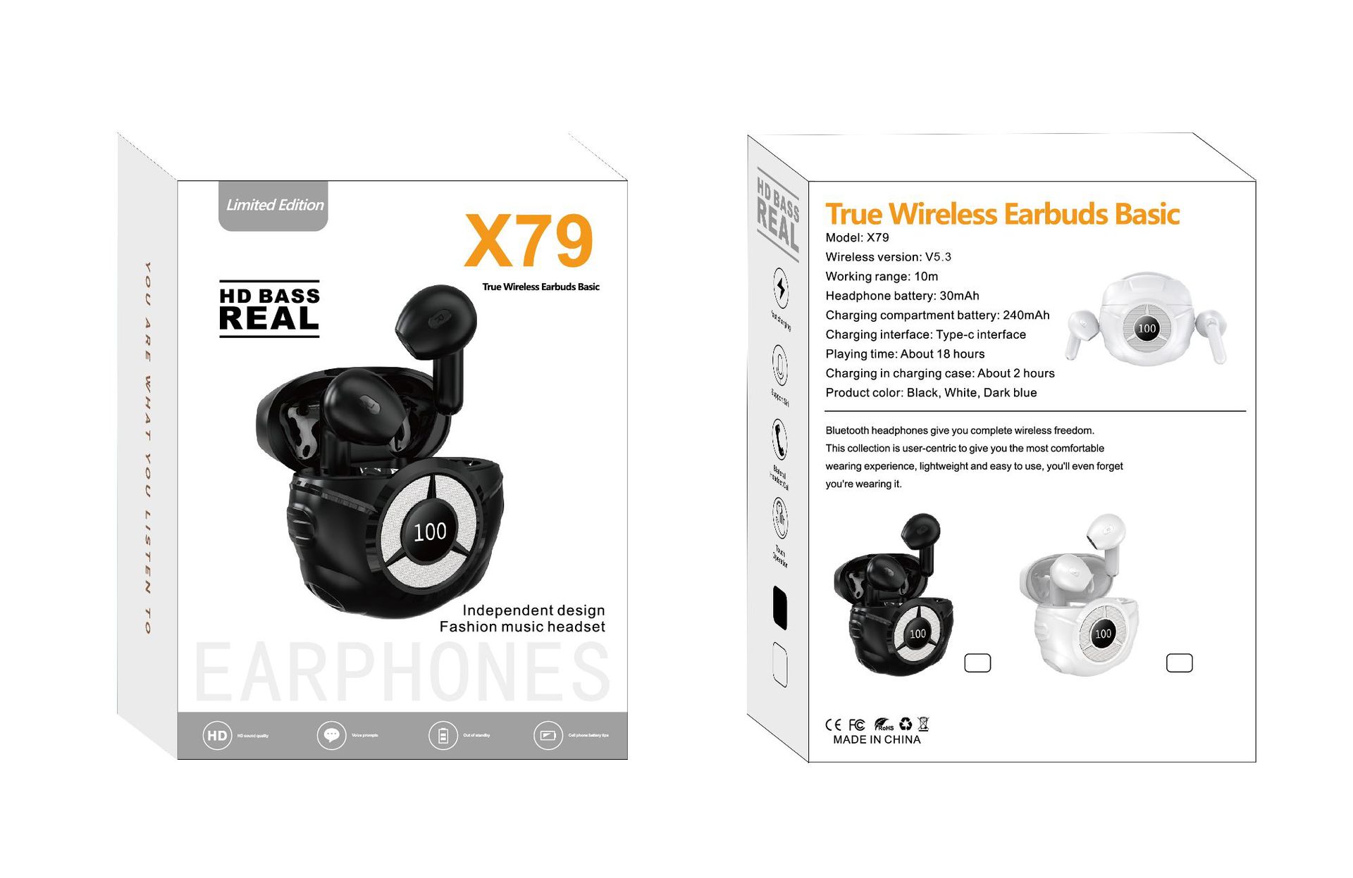 X series X73 camera X95 ear-hook OWS wireless TWS Bluetooth earphone clip-on type digital display ultra-long battery life