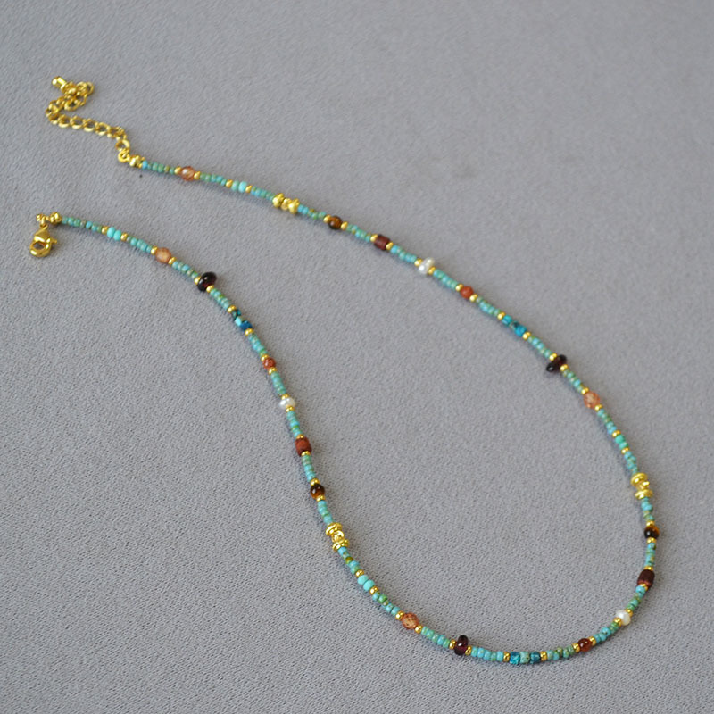 Turquoise seed bead string multi-colored gemstone simple bohemian necklace锁骨链