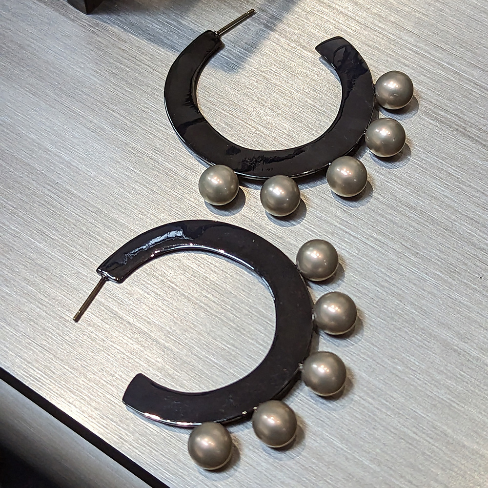 AB Ghost Half Circle Gray Pearl Goddess Style Elegant Ear Hoops
