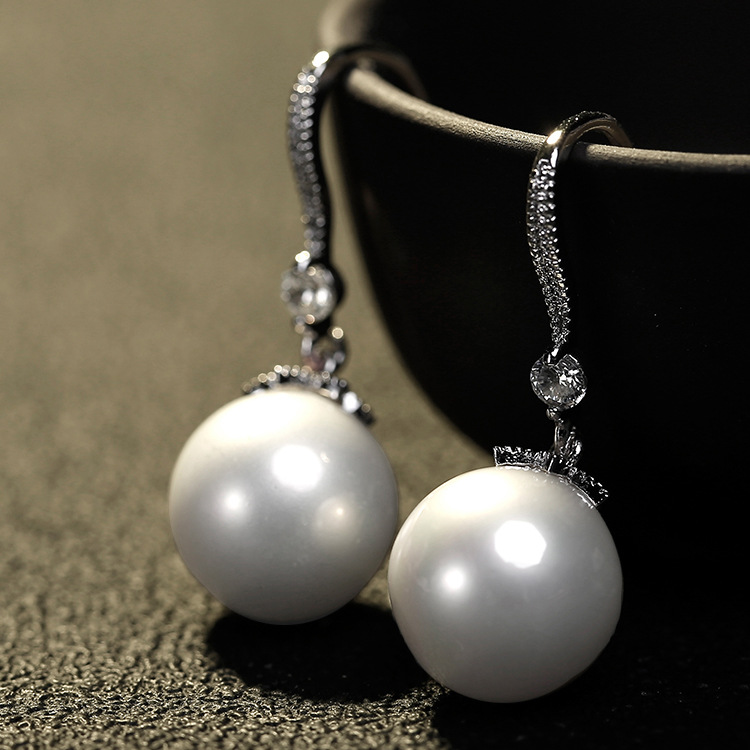 Korean Japanese Micro-Set Zircon Long Pearl Ear Hook Simple Earrings Women Ear Drop Earrings