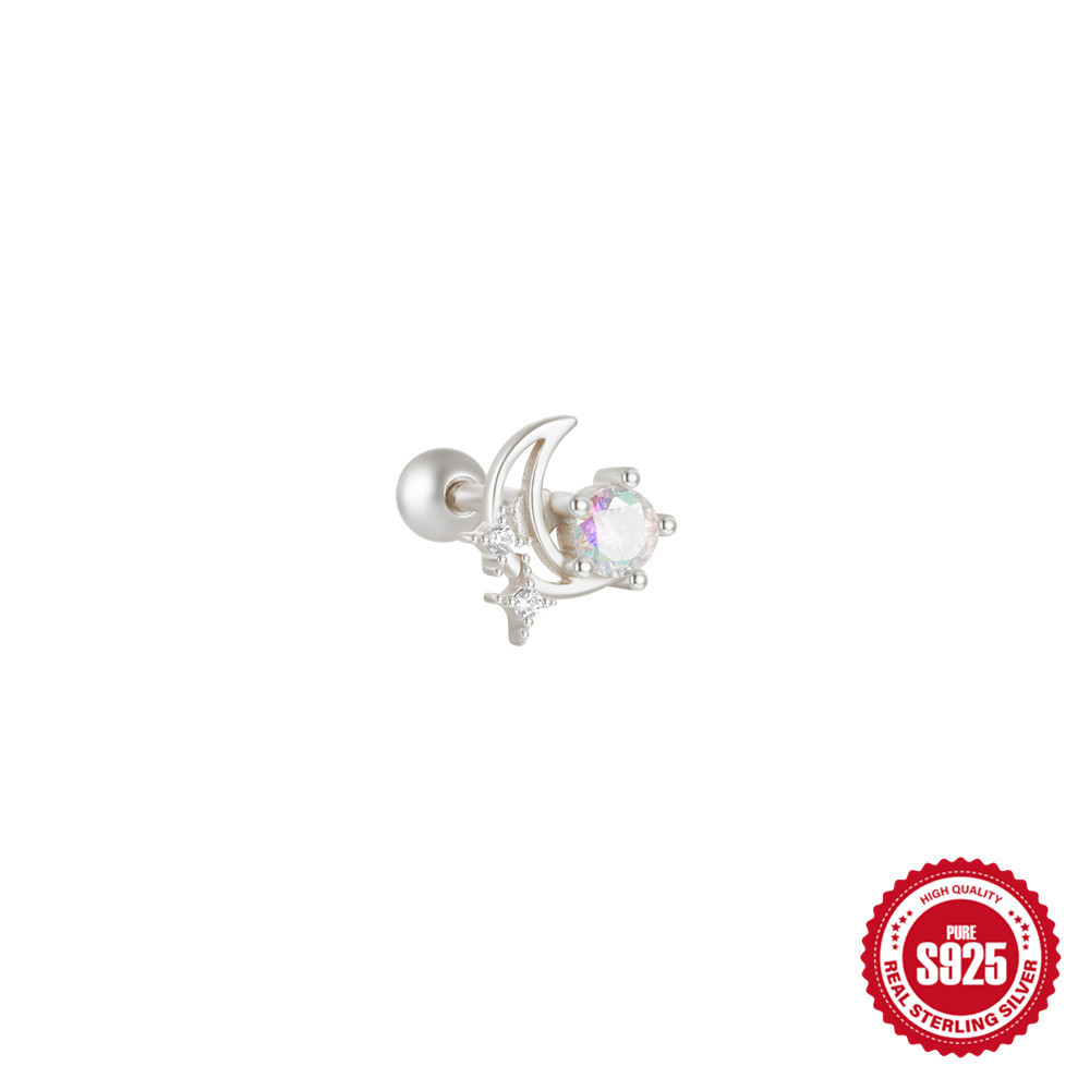 New S925 silver moon star pendant earring twisted ball threaded ear bone stud cartilage piercing accessories