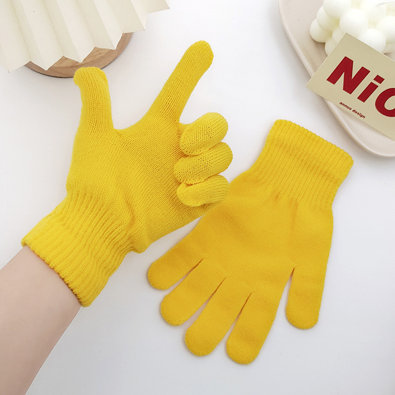 Candy-Colored Knitted Gloves Unisex Adult Solid Color Full-Finger Split-Finger Gloves Modern Simple Style Warm Gloves