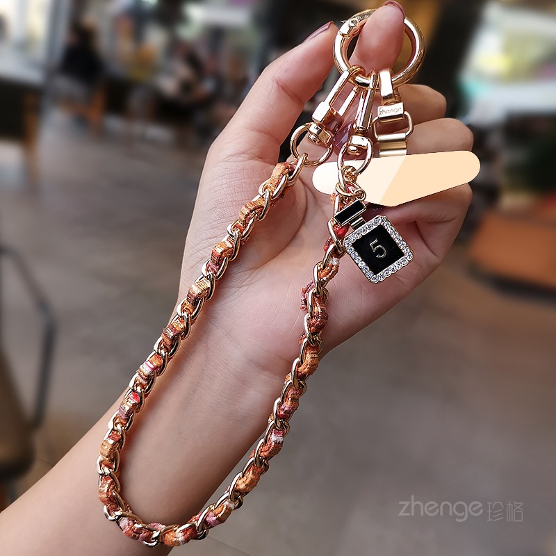 Mobile phone lanyard small fragrance camellia tag pendant phone chain wrist hanging decoration short metal chain