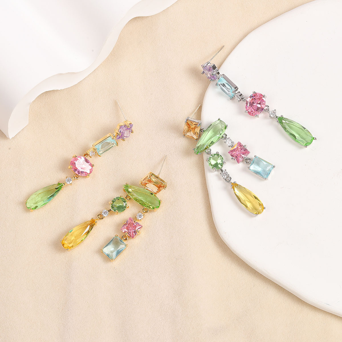 Natural elegant accessories colorful irregular zircon earrings stud earrings for women